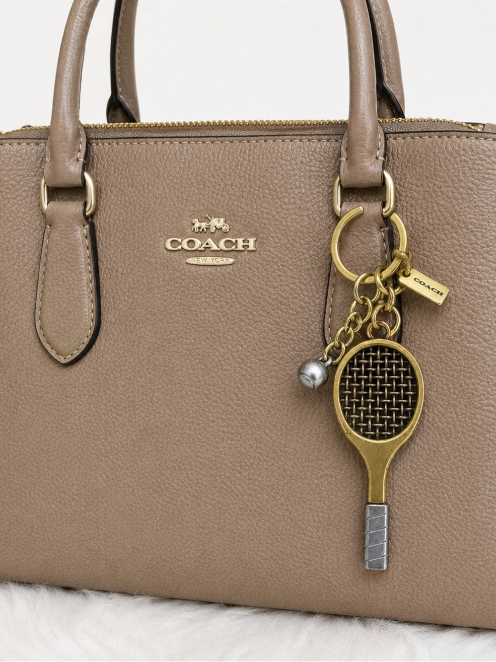 Coach Tennis Racket Bag Charm & Keychain – Gold Tone - Picture 2 of 2